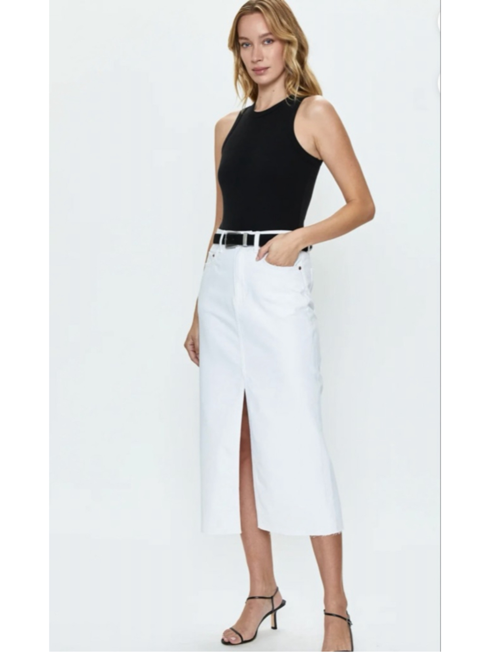 PISTOLA ALICE MIDI DENIM JEAN SKIRT WHITE REVOLVE ANTHROPOLOGIE Sz 25 $148